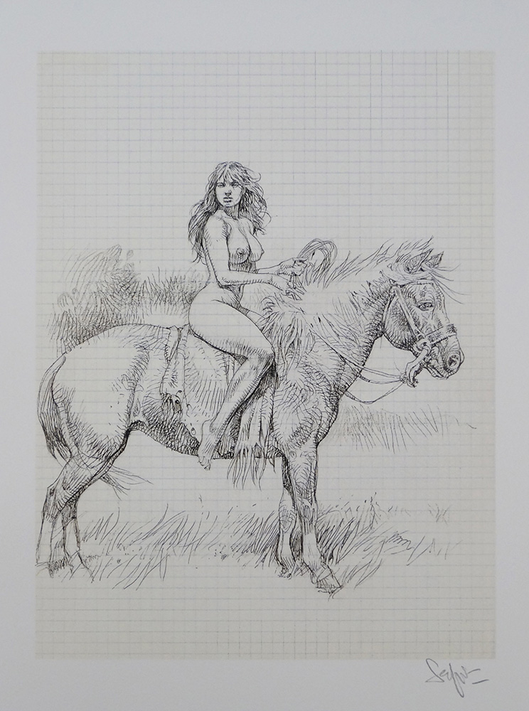 Nude on Horseback Sketchbook page (Limited Edition Print) (Signed) art by Paolo Serpieri at The Illustration Art Gallery