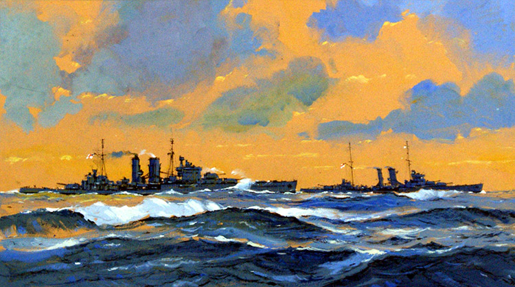 HMS Exeter and HMS York (Original) by John S Smith Art at The Illustration Art Gallery