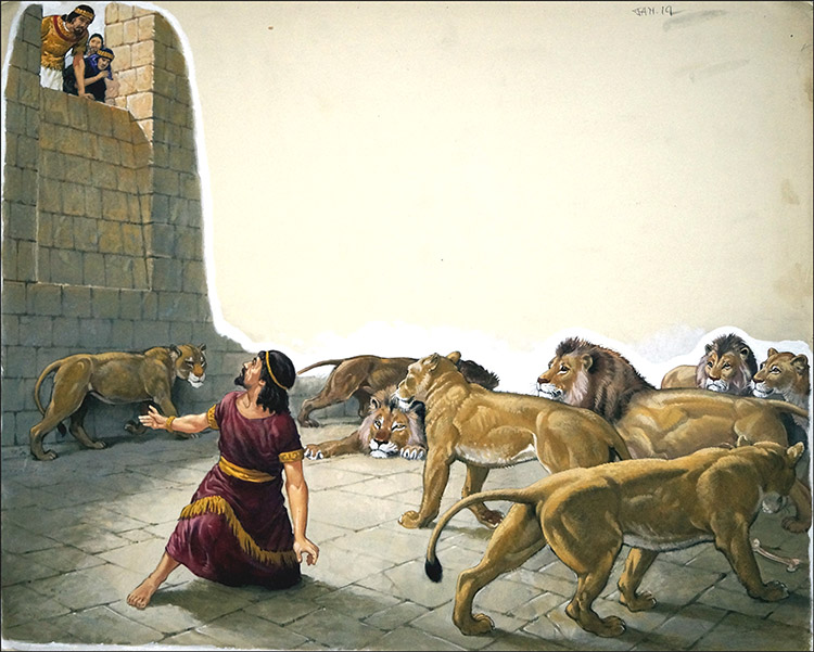 Daniel in the Lion's Den (Original) by The Bible (Uptton) at The Illustration Art Gallery