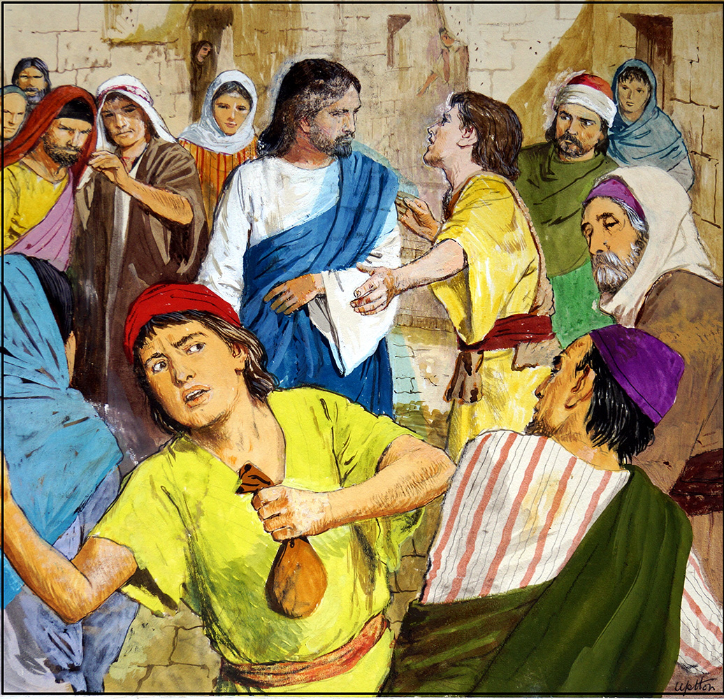 Jesus and the Penitent Thieves (Original) (Signed) art by The Bible (Uptton) at The Illustration Art Gallery