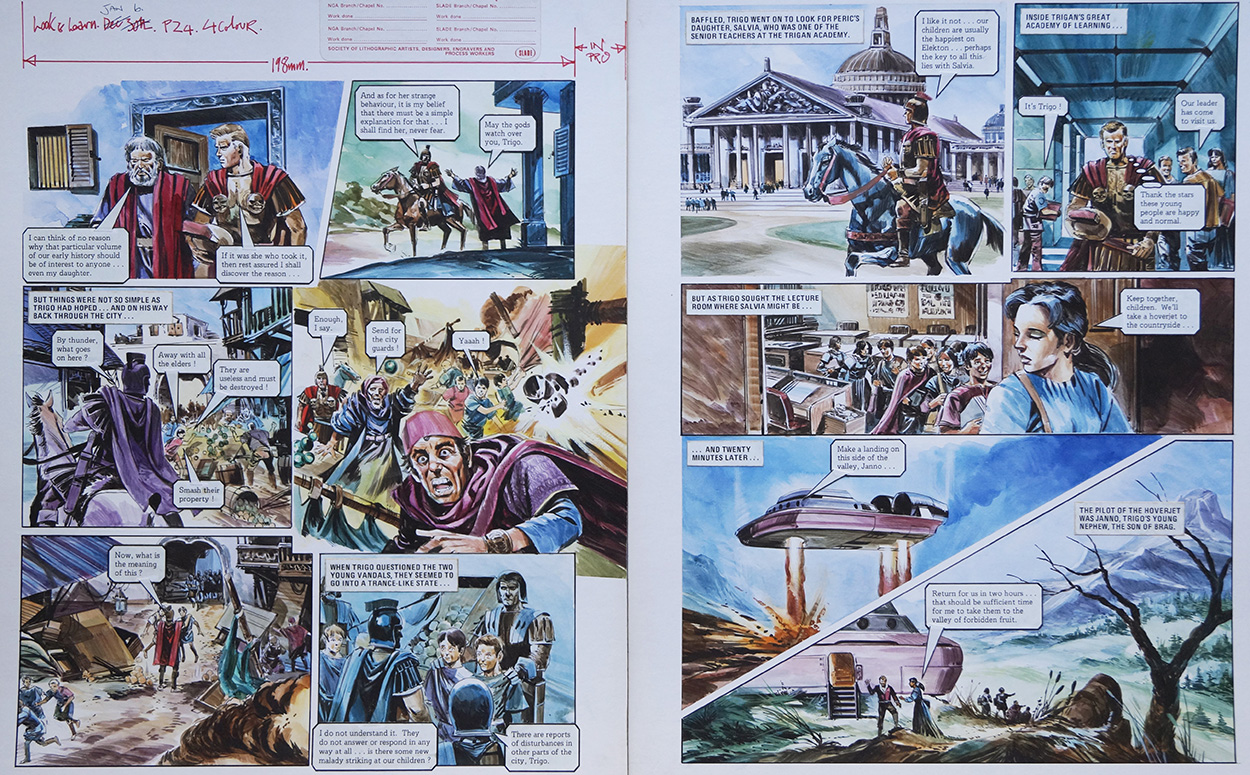 Away with the Elders! From 'The Poisoning of Trigan's Youth' (TWO pages) (Originals) art by The Trigan Empire (Gerry Wood) at The Illustration Art Gallery