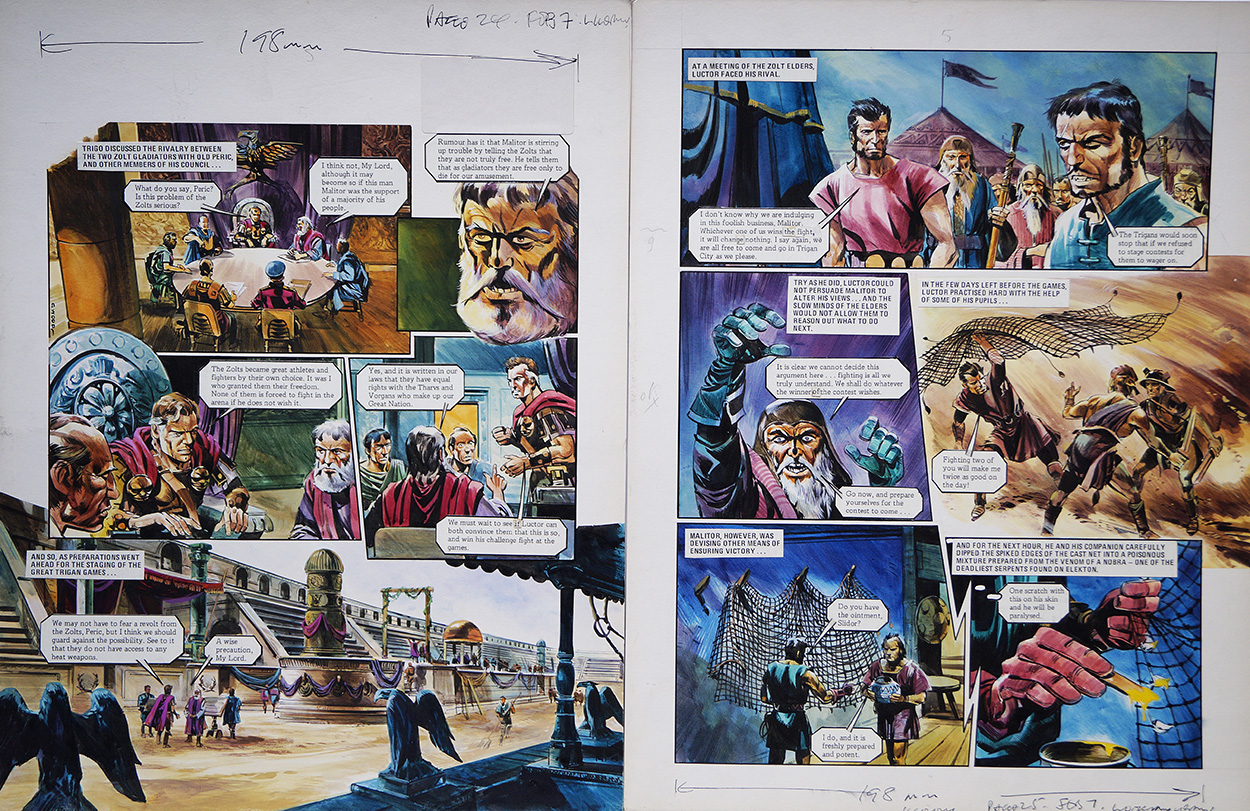 Cast the Net from 'The War with The Zolts' (TWO pages) (Originals) (Signed) art by The Trigan Empire (Gerry Wood) at The Illustration Art Gallery