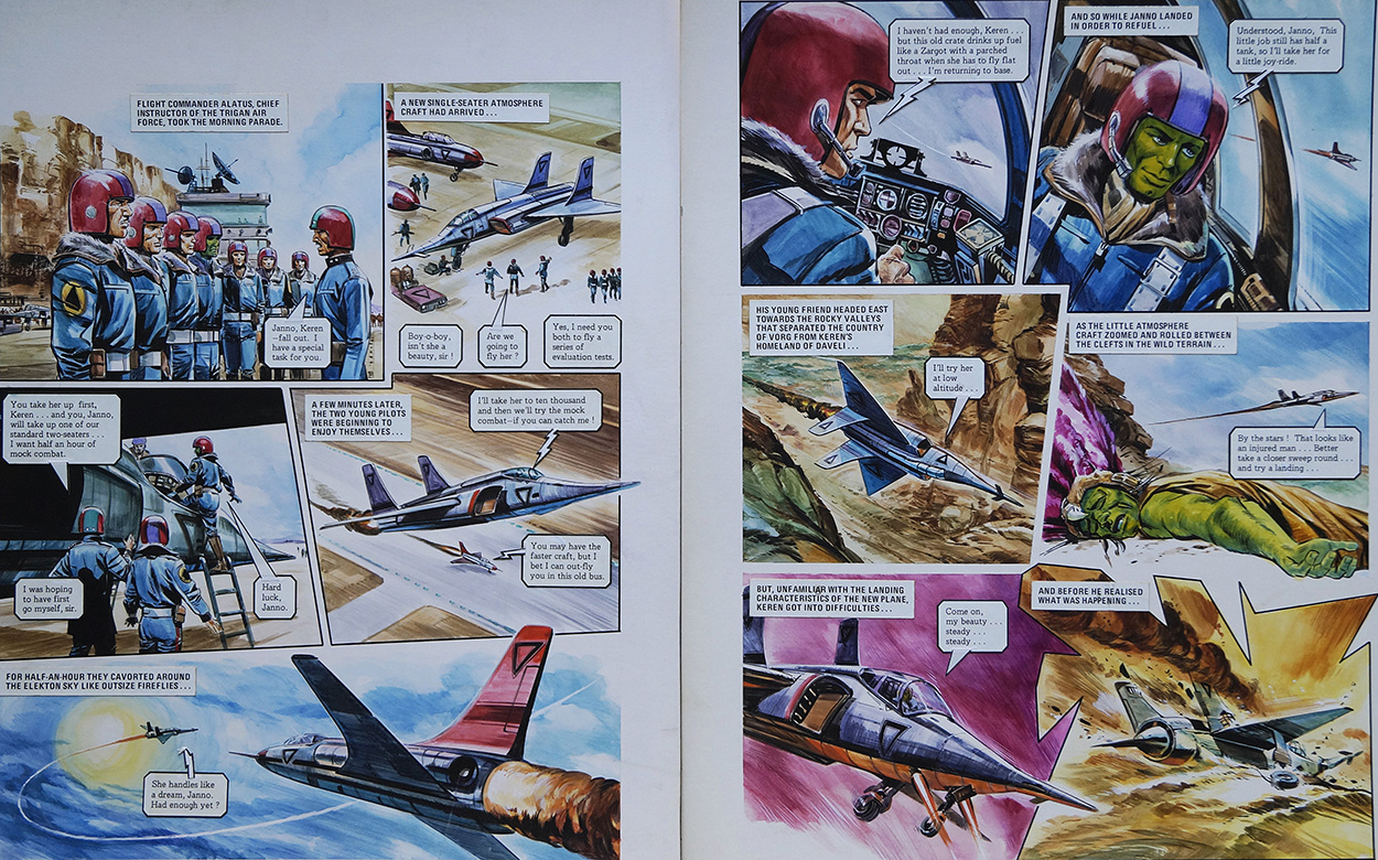 Keren Crash Landing from 'Civil War in Daveli' (TWO pages) (Originals) art by The Trigan Empire (Gerry Wood) at The Illustration Art Gallery