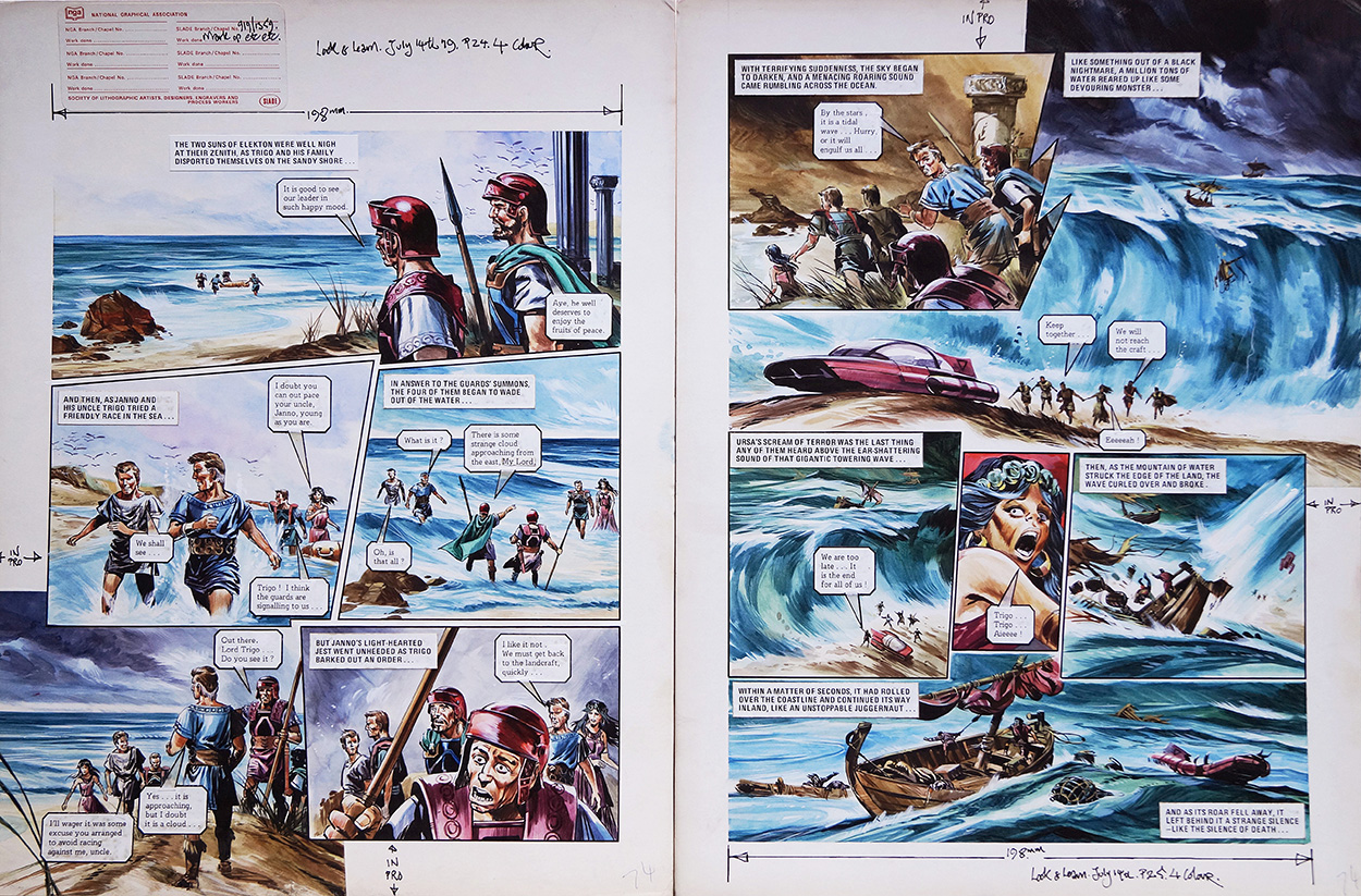 The Tidal Wave from 'The Hericon/Nivatian Conflict' (TWO pages) (Originals) art by The Trigan Empire (Gerry Wood) at The Illustration Art Gallery