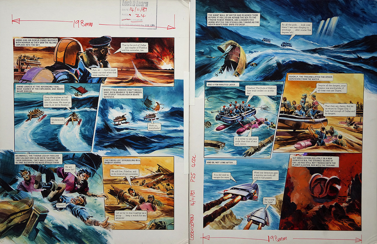 Tidal Wave of Destruction from 'The Tharvs' (TWO pages) (Originals) art by The Trigan Empire (Gerry Wood) at The Illustration Art Gallery