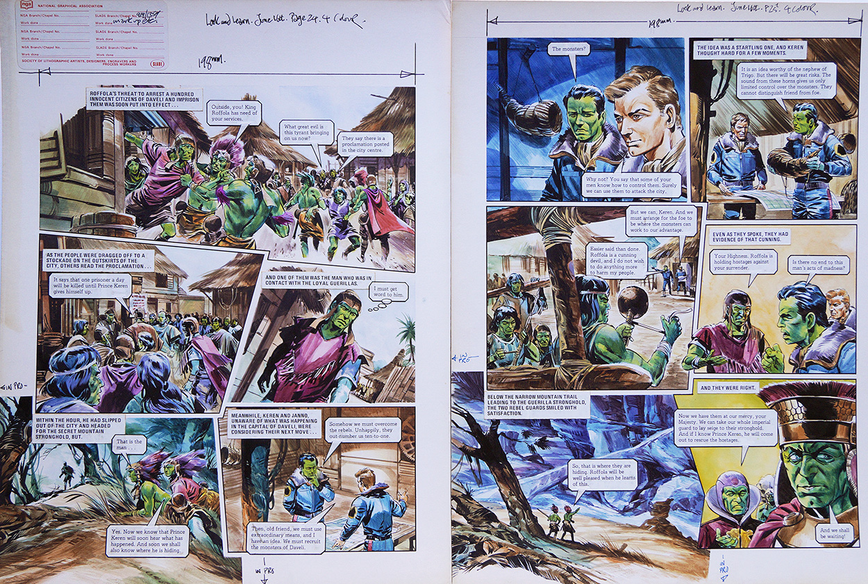Hostages from 'Civil War in Daveli' (TWO pages) (Originals) art by The Trigan Empire (Gerry Wood) at The Illustration Art Gallery