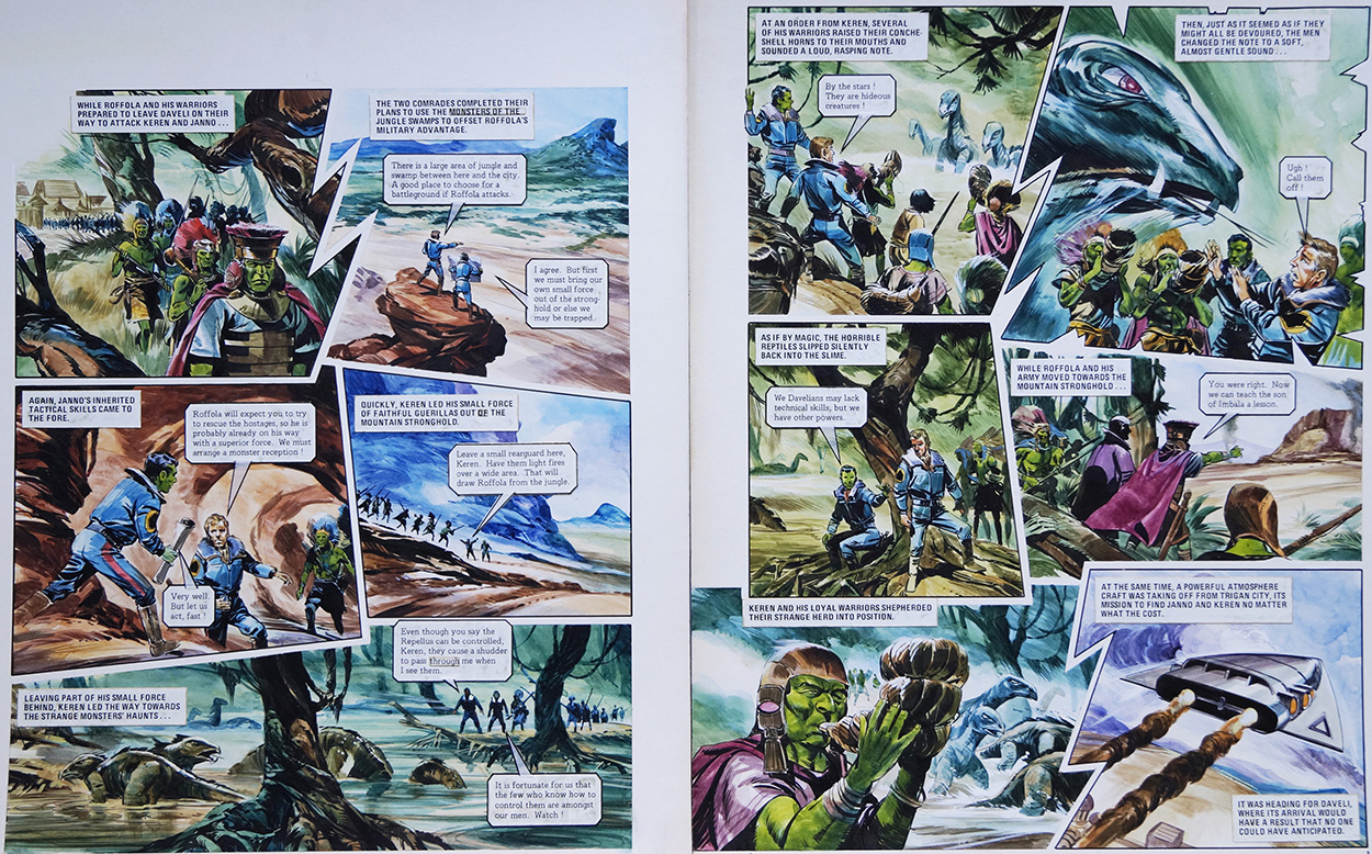Giant Reptiles from 'Civil War in Daveli' (TWO pages) (Originals) art by The Trigan Empire (Gerry Wood) at The Illustration Art Gallery