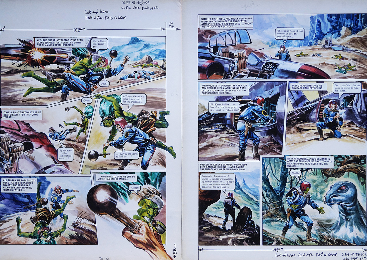 Janno Fights for his Life from 'Civil War in Daveli' (TWO pages) (Originals) art by The Trigan Empire (Gerry Wood) at The Illustration Art Gallery