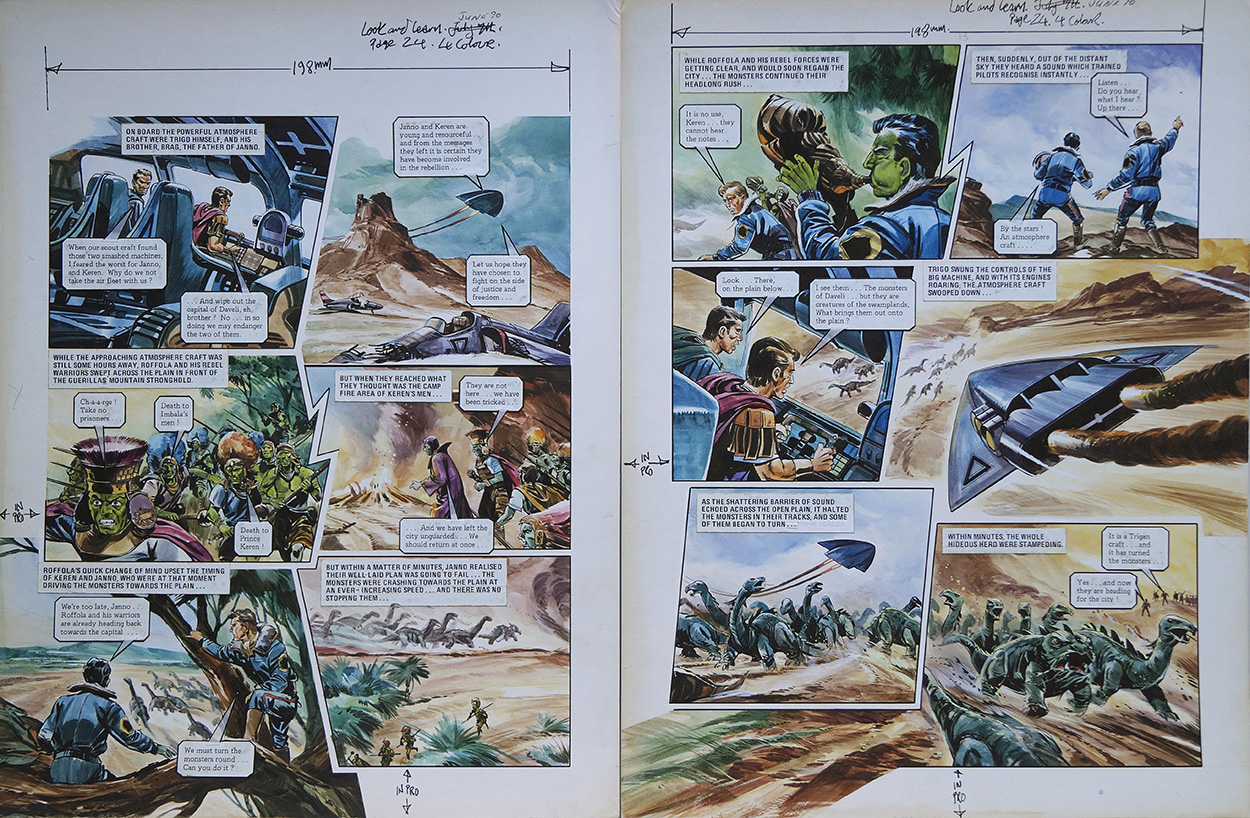 Monster Stampede from 'Civil War in Daveli' (TWO pages) (Originals) art by The Trigan Empire (Gerry Wood) at The Illustration Art Gallery