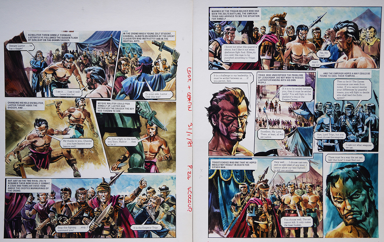 Fight to the Death from 'The War of The Zolts' (TWO pages) (Originals) art by The Trigan Empire (Gerry Wood) at The Illustration Art Gallery