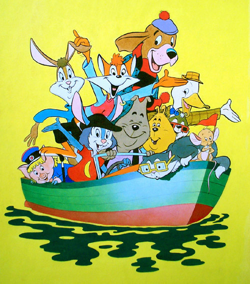 Animals in a Boat (Original) by Peter Woolcock Art at The Illustration Art Gallery