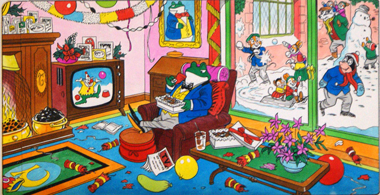 Mr Toad watching colour television (Original) by Wind in the Willows (Woolcock) at The Illustration Art Gallery