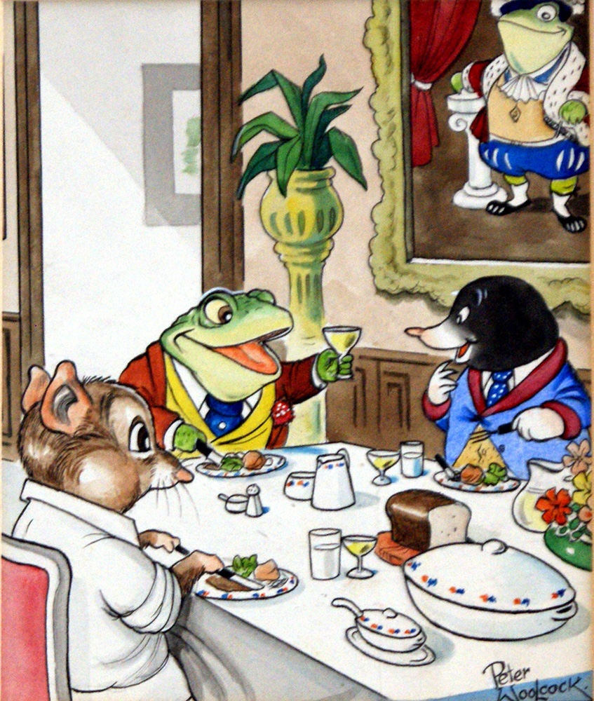 Dinner at Toad Hall (Original) (Signed) art by Wind in the Willows (Woolcock) at The Illustration Art Gallery