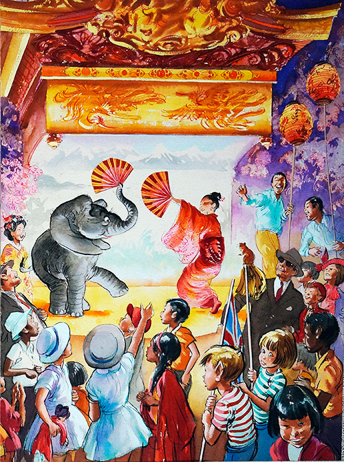 Kabuki and the Elephant (Original) by Wee Willie Winkie (Worsley) at The Illustration Art Gallery