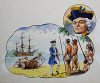 Captain Cook and HMS Endeavour art by John Worsley
