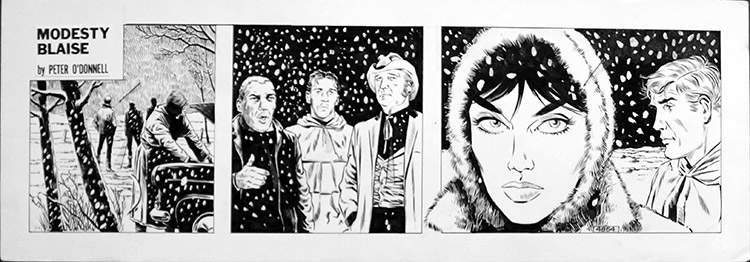 Modesty Blaise daily strip #4854 - Snow Is Falling All Around (Original) by Patrick Wright Art at The Illustration Art Gallery